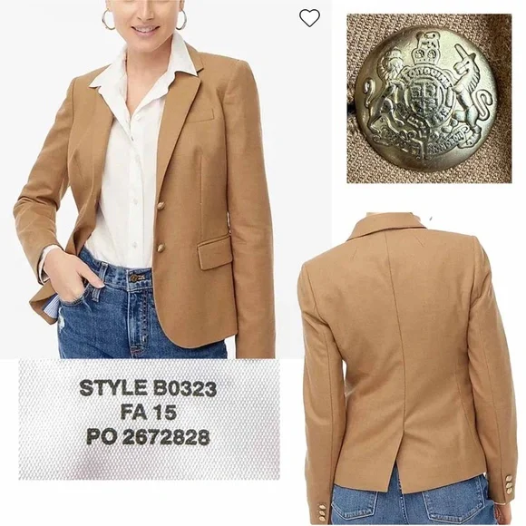 J. Crew Factory Women Sz 6 Camel Wool Blend Schoolboy Blazer Tailored Jacket EUC - Picture 11 of 11